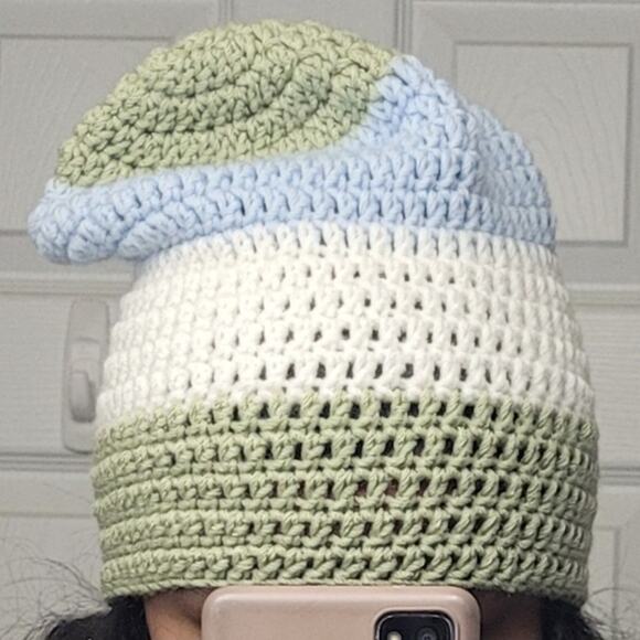 Handmade Crochet Y2k Streetwear Striped Slouchy Beanie - Picture 1 of 1